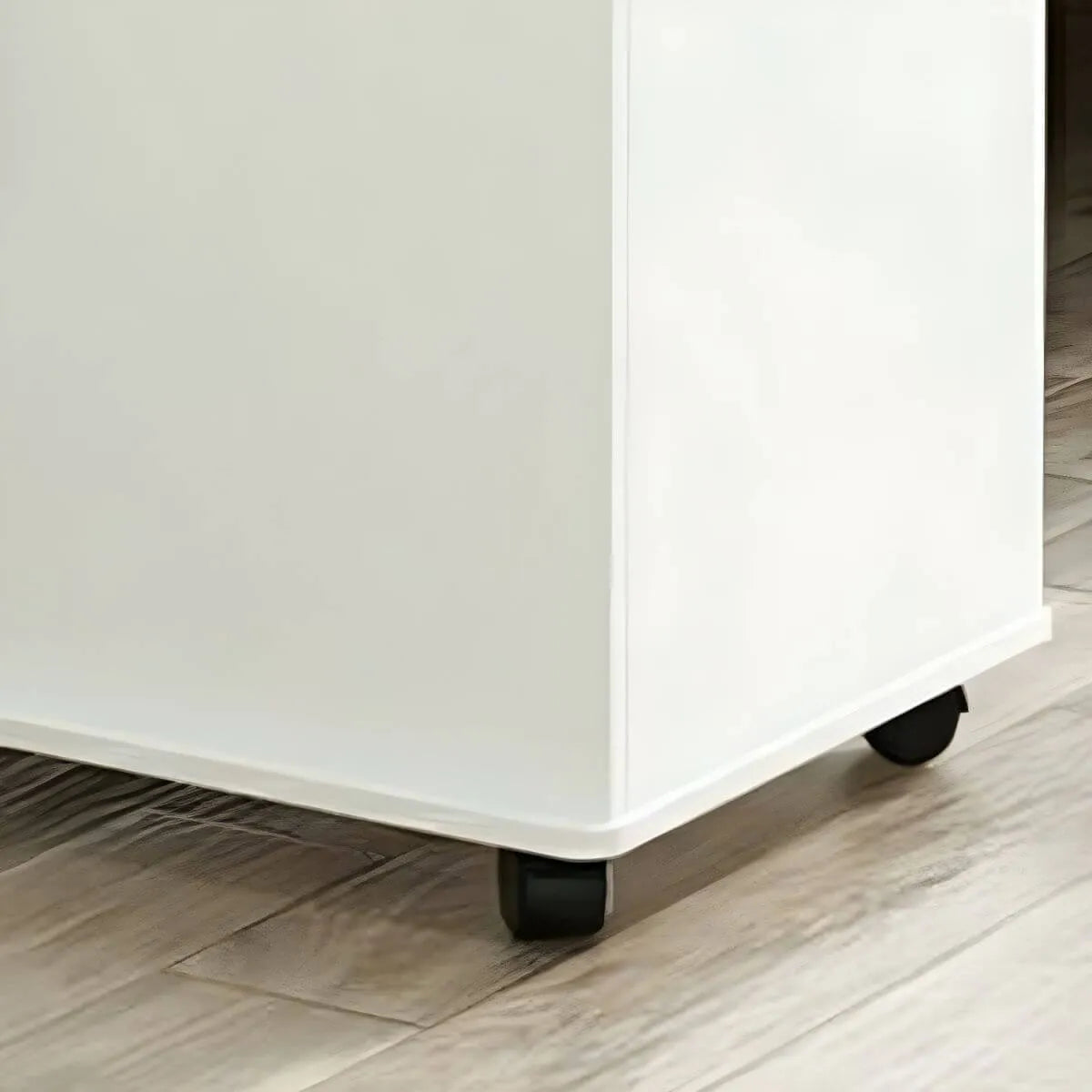 Scandinavian Wood File Cabinet With Lockable Shelves And Casters