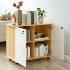 Scandinavian Wood File Cabinet With Lockable Shelves And Casters Main Product Image
