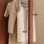 Scandinavian Wood Hall Tree with Mirror and Storage Shelves