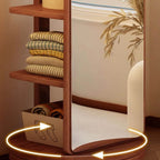 Scandinavian Wood Hall Tree with Mirror and Storage Shelves