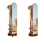 Scandinavian Wood Hall Tree with Mirror and Storage Shelves
