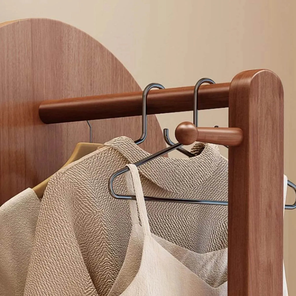 Scandinavian Wood Hall Tree with Mirror and Storage Shelves