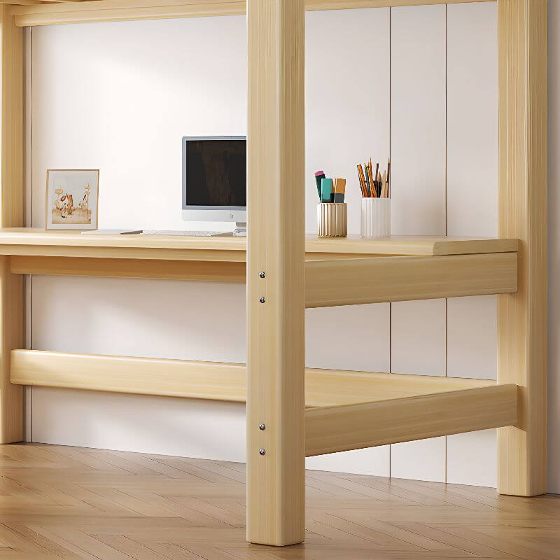 Scandinavian Wood Kids Loft Bed With Desk & Mattress