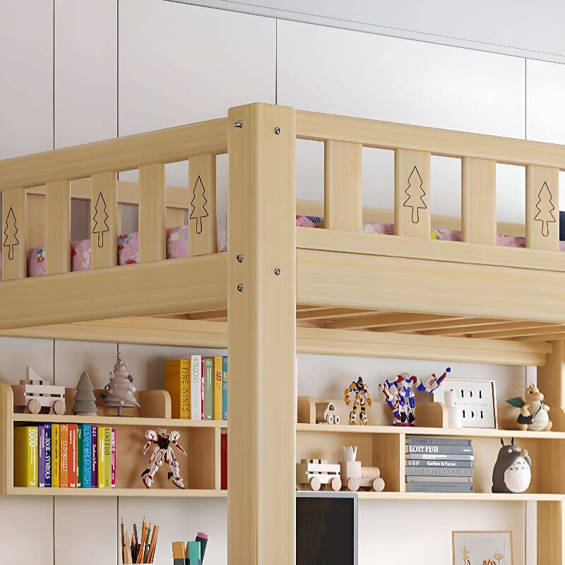 Scandinavian Wood Kids Loft Bed With Desk & Mattress