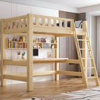Scandinavian Wood Kids Loft Bed With Desk & Mattress