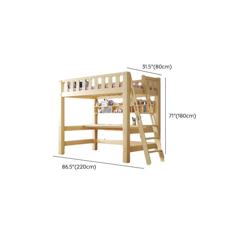 Scandinavian Wood Kids Loft Bed With Desk & Mattress Dimensions
