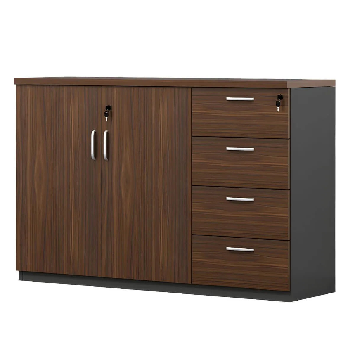 Scandinavian Wood Lateral File Cabinet With Locking Storage