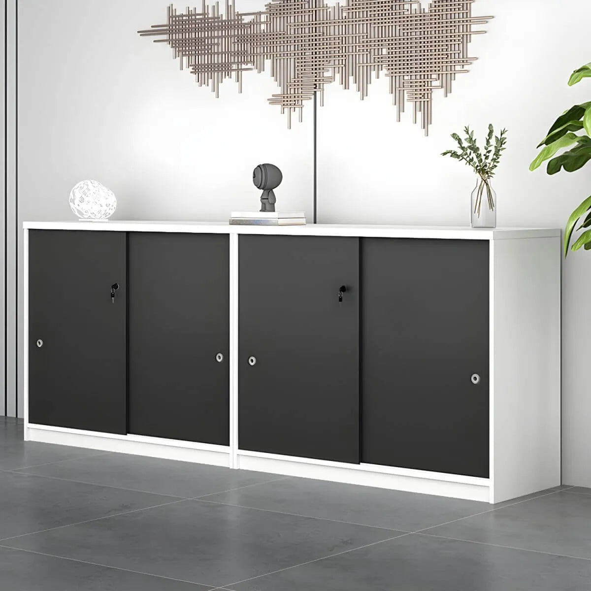 Scandinavian Wood Lateral Storage Cabinet With Sliding Doors