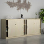 Scandinavian Wood Lateral Storage Cabinet With Sliding Doors