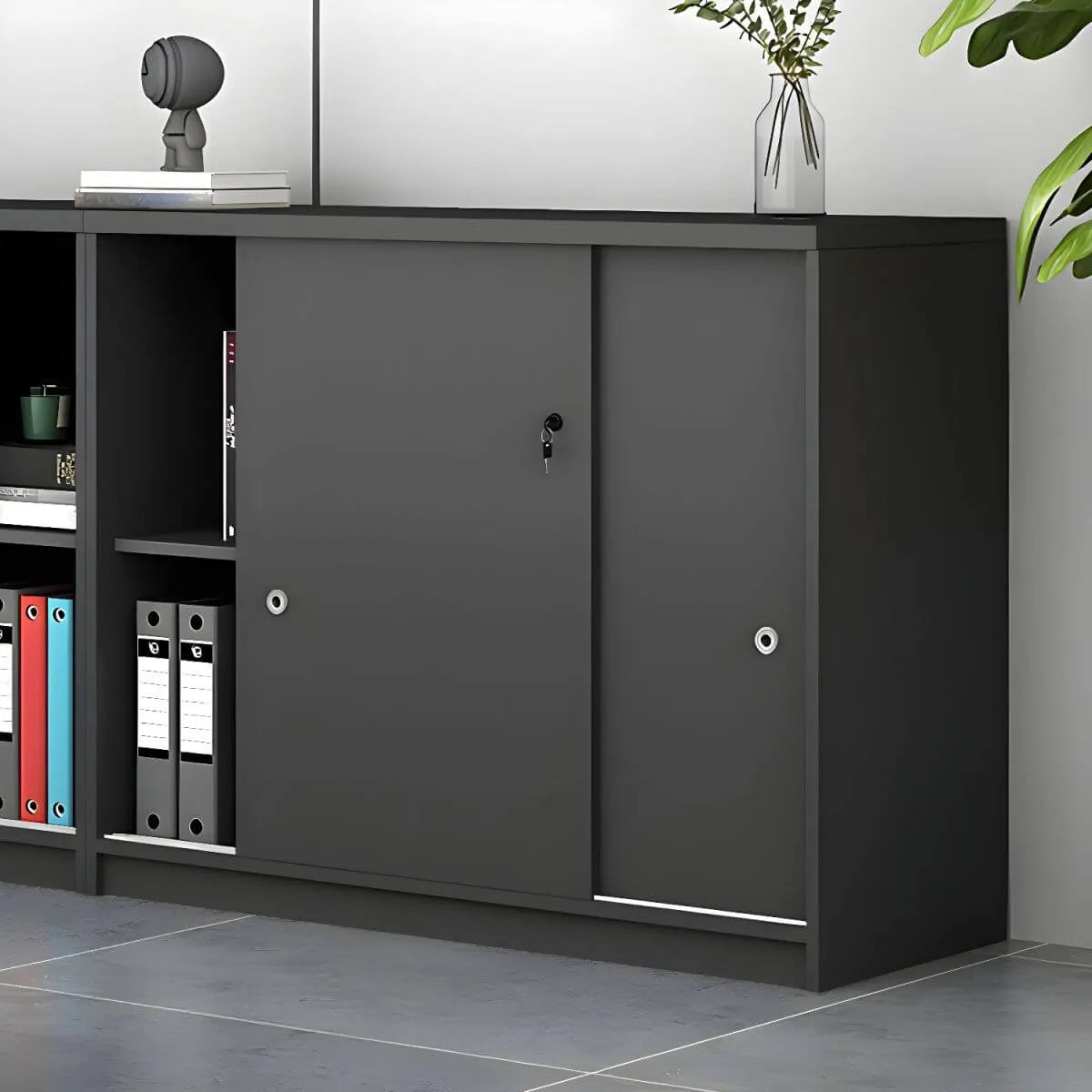 Scandinavian Wood Lateral Storage Cabinet With Sliding Doors