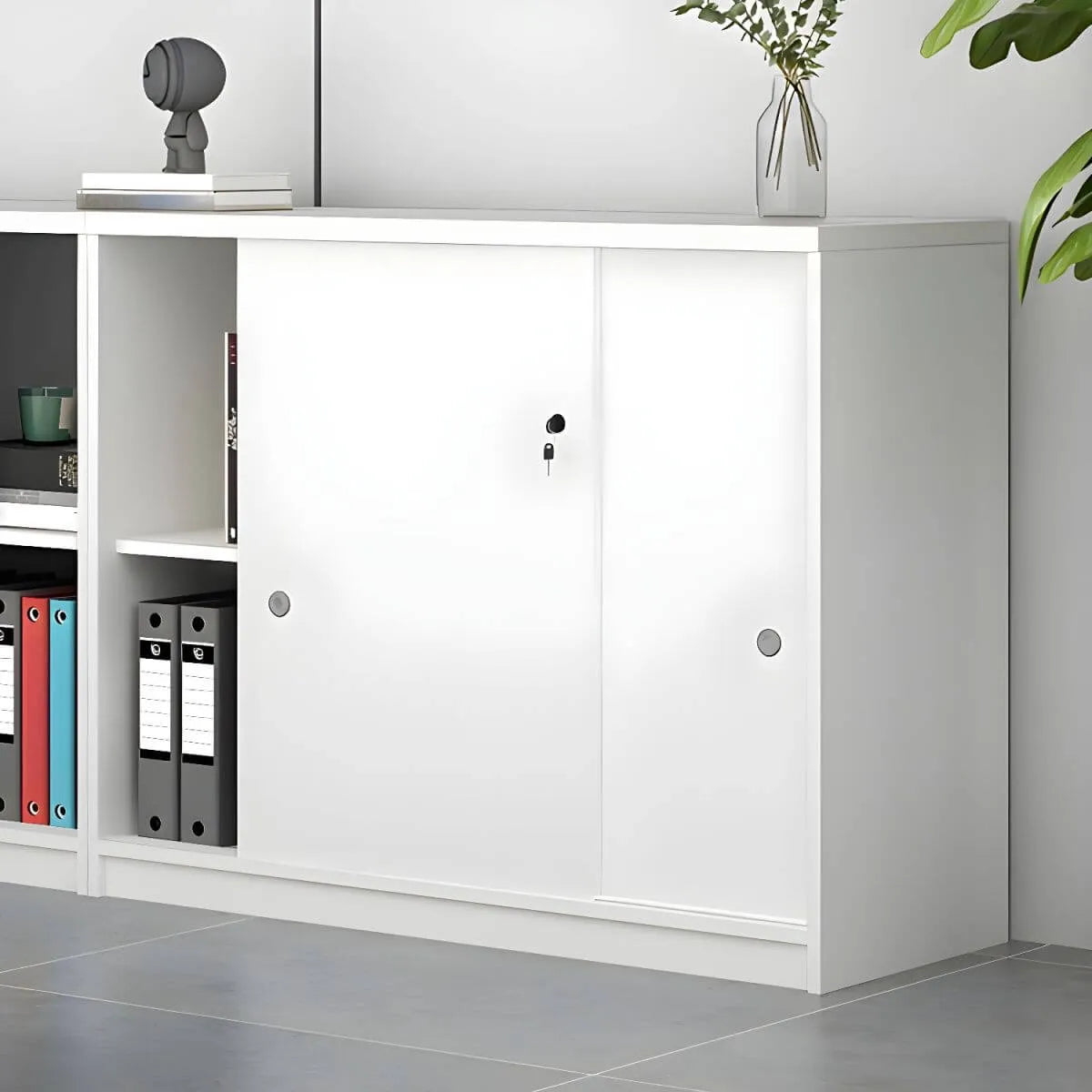 Scandinavian Wood Lateral Storage Cabinet With Sliding Doors