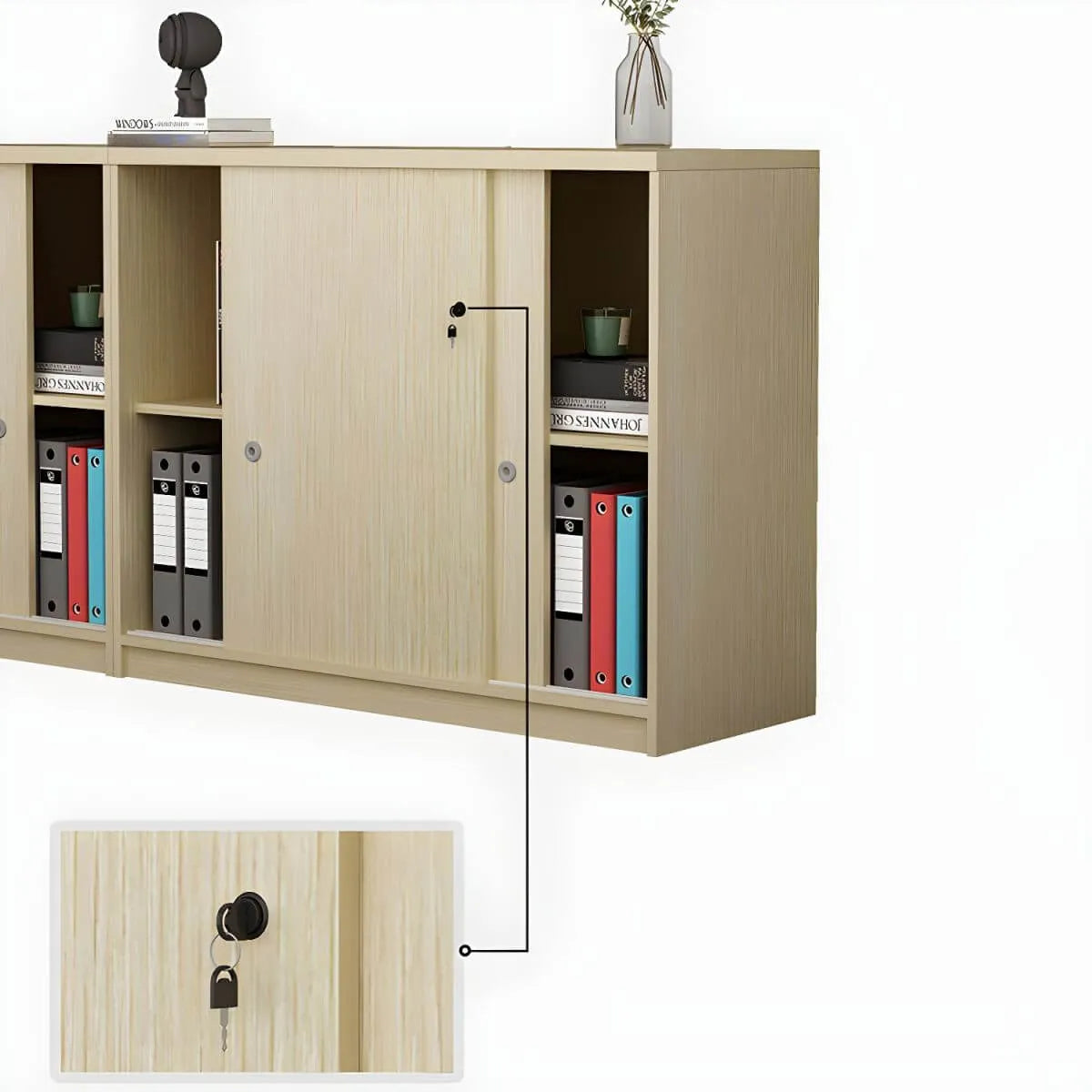 Scandinavian Wood Lateral Storage Cabinet With Sliding Doors
