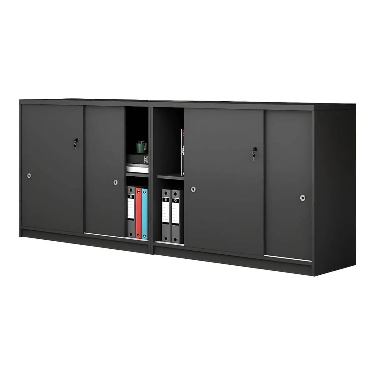 Scandinavian Wood Lateral Storage Cabinet With Sliding Doors