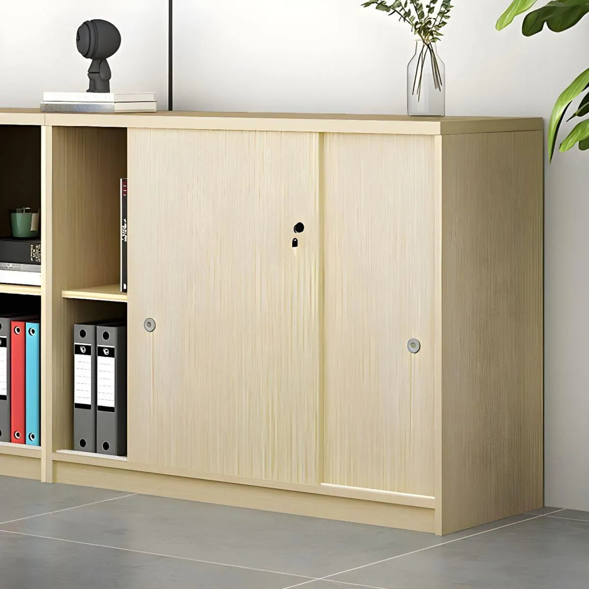 Scandinavian Wood Lateral Storage Cabinet With Sliding Doors