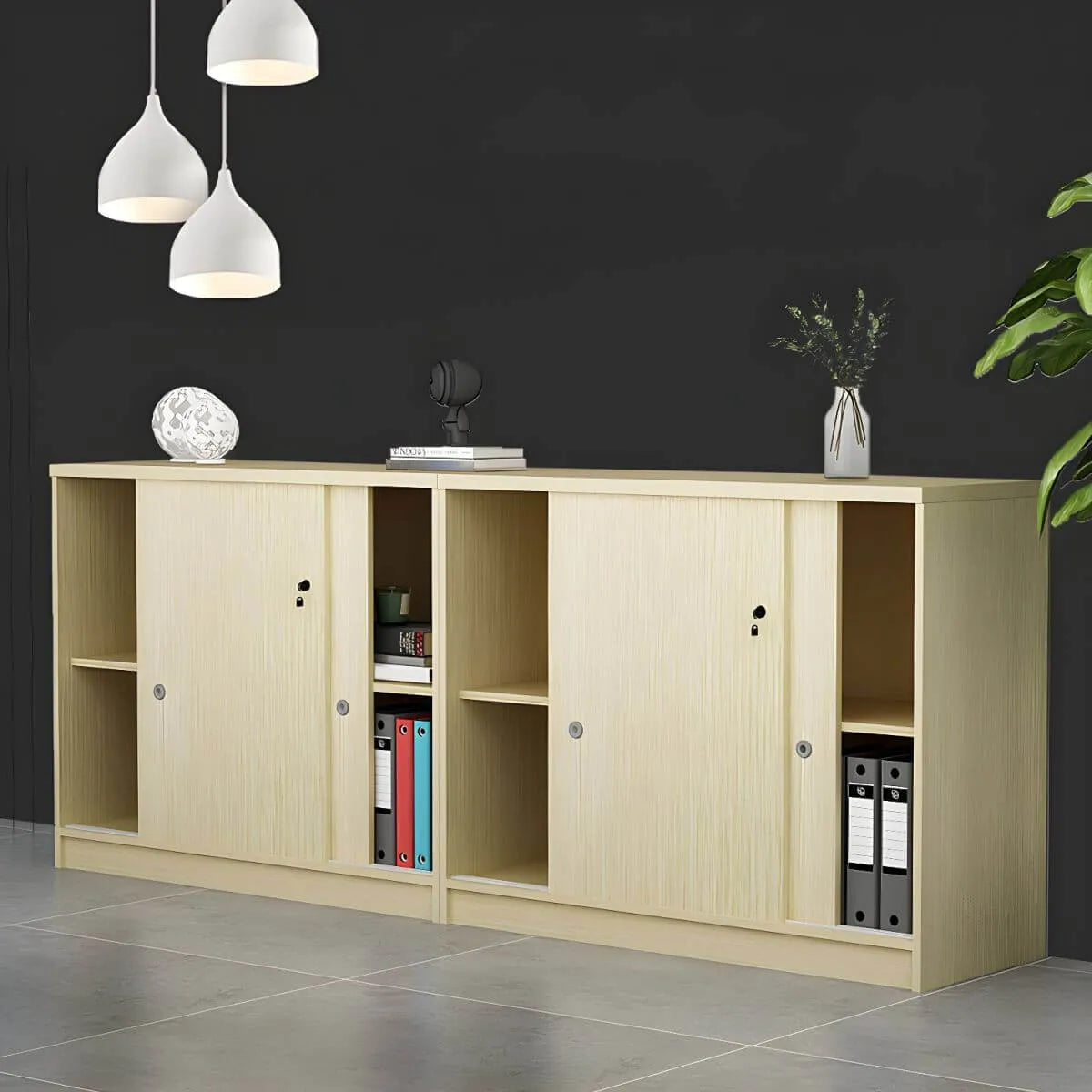 Scandinavian Wood Lateral Storage Cabinet With Sliding Doors Main Product Image