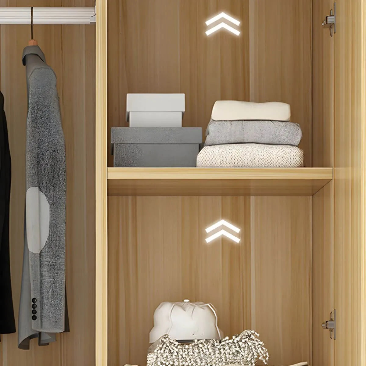 Scandinavian Wood Wardrobe Armoire With Hanging And Shelf Storage