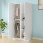 Scandinavian Wood Wardrobe Armoire With Hanging And Shelf Storage