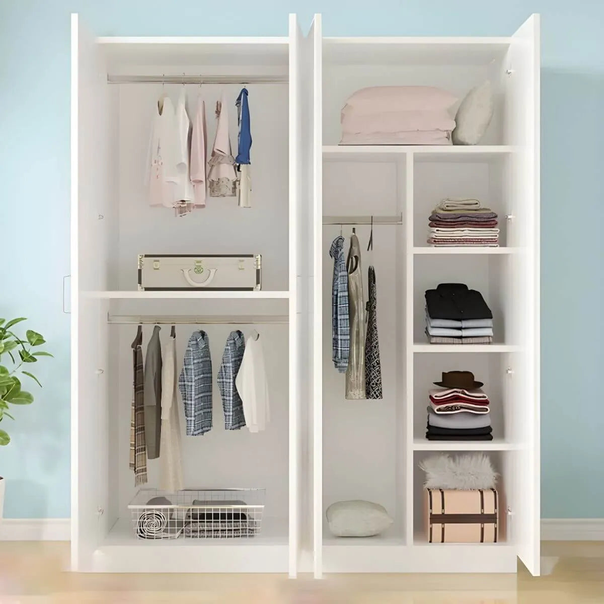 Scandinavian Wood Wardrobe Armoire With Hanging And Shelf Storage