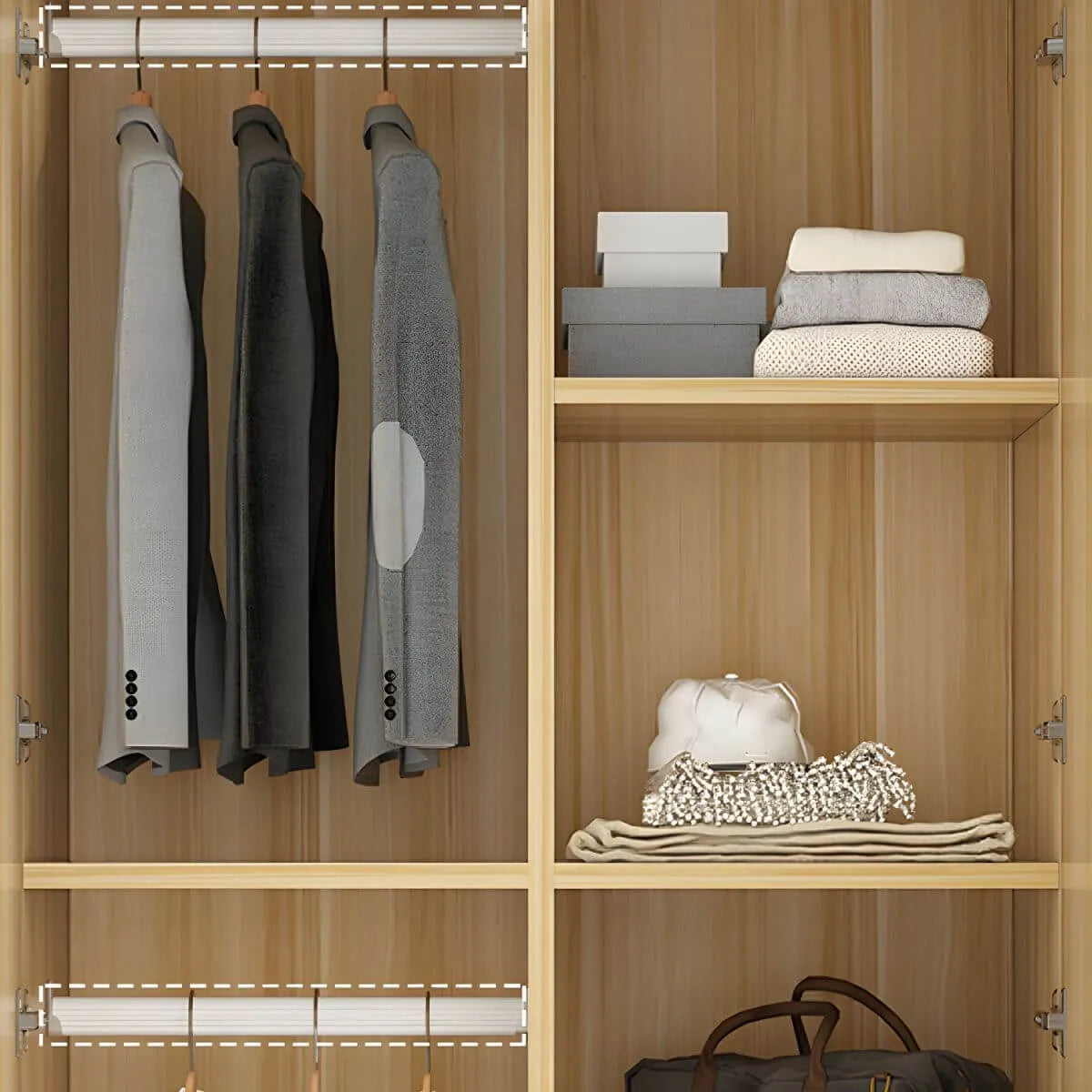 Scandinavian Wood Wardrobe Armoire With Hanging And Shelf Storage