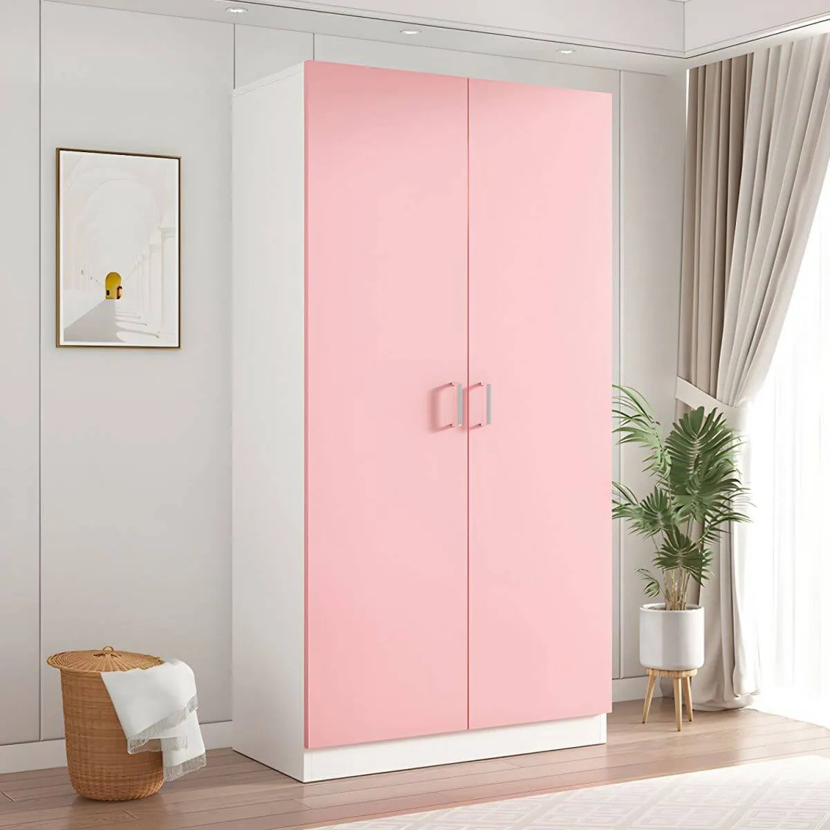 Scandinavian Wood Wardrobe Armoire With Hanging And Shelf Storage