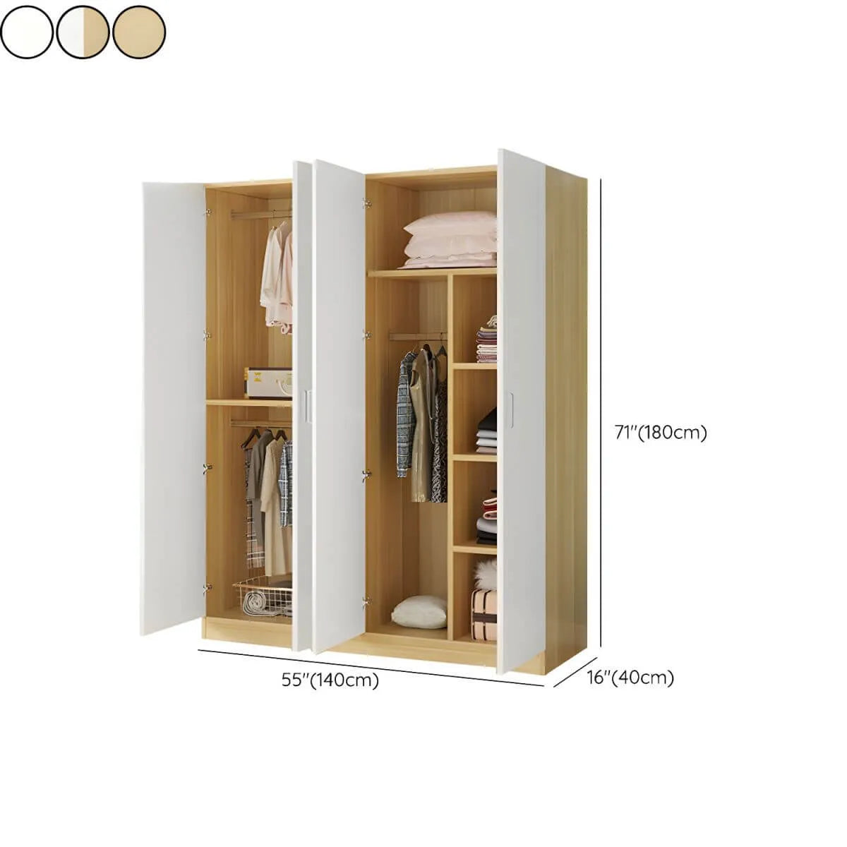 Scandinavian Wood Wardrobe Armoire With Hanging And Shelf Storage Dimensions