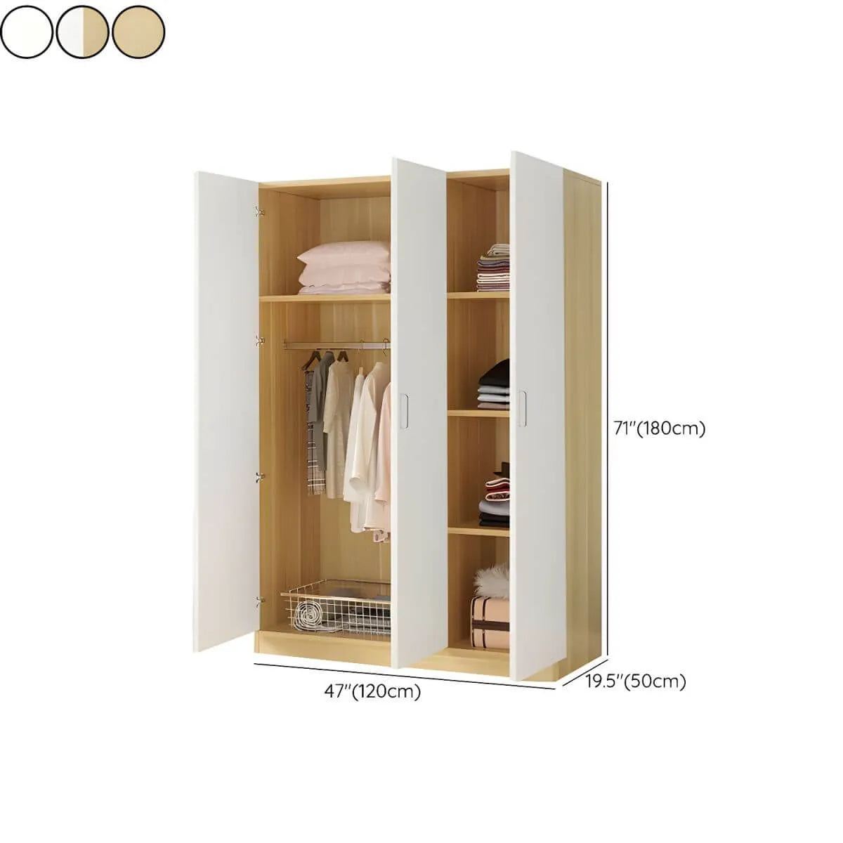 Scandinavian Wood Wardrobe Armoire With Hanging And Shelf Storage Dimensions