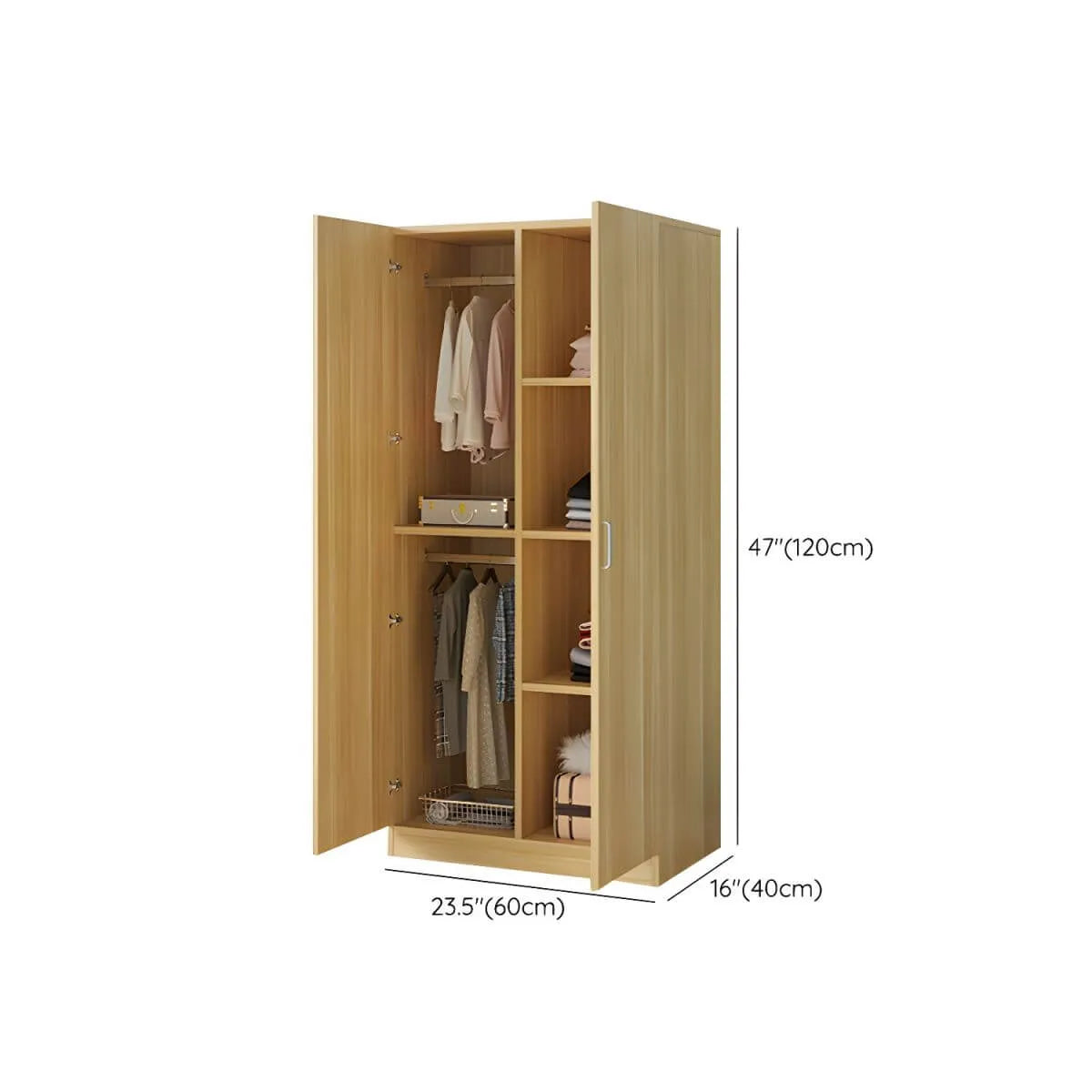 Scandinavian Wood Wardrobe Armoire With Hanging And Shelf Storage Dimensions