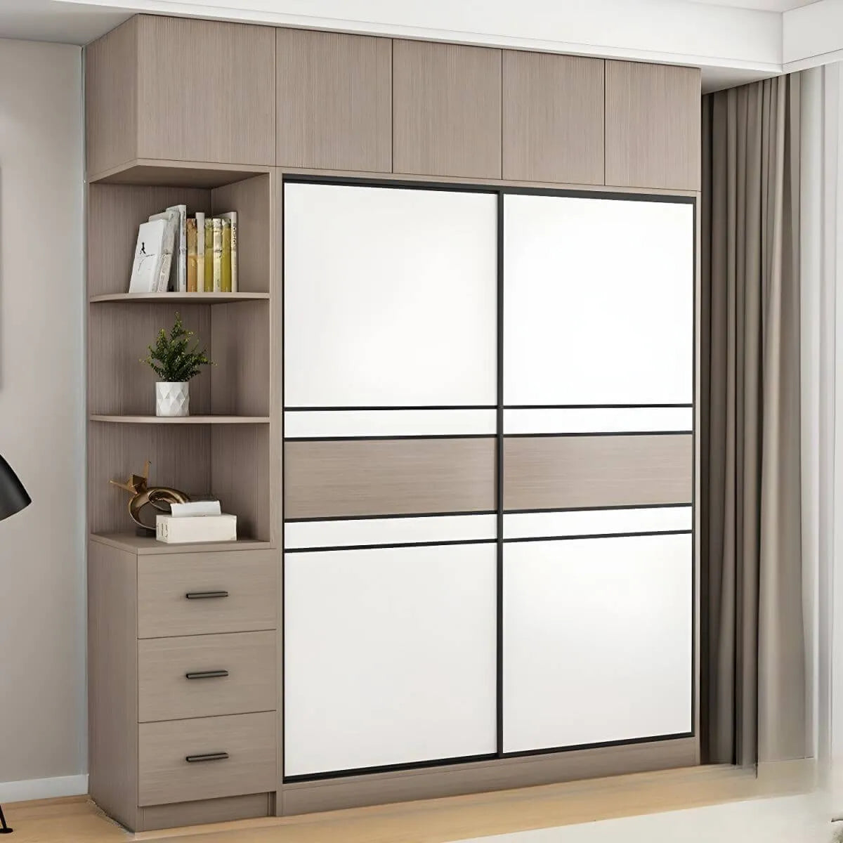 Scandinavian Wood Wardrobe Armoire With Modular Storage System