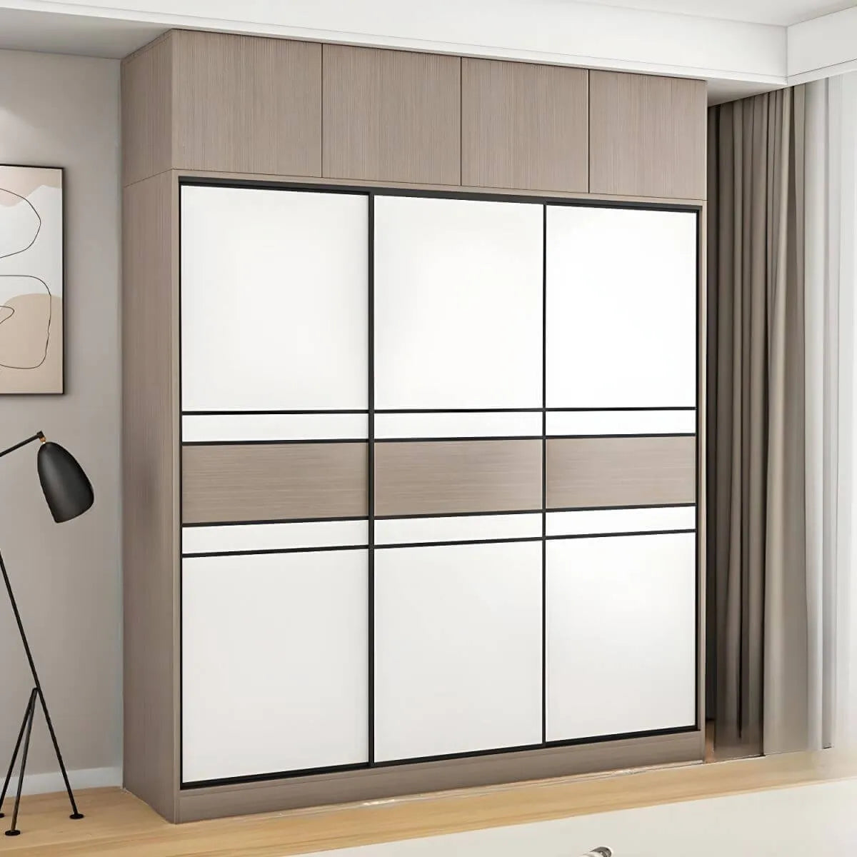 Scandinavian Wood Wardrobe Armoire With Modular Storage System