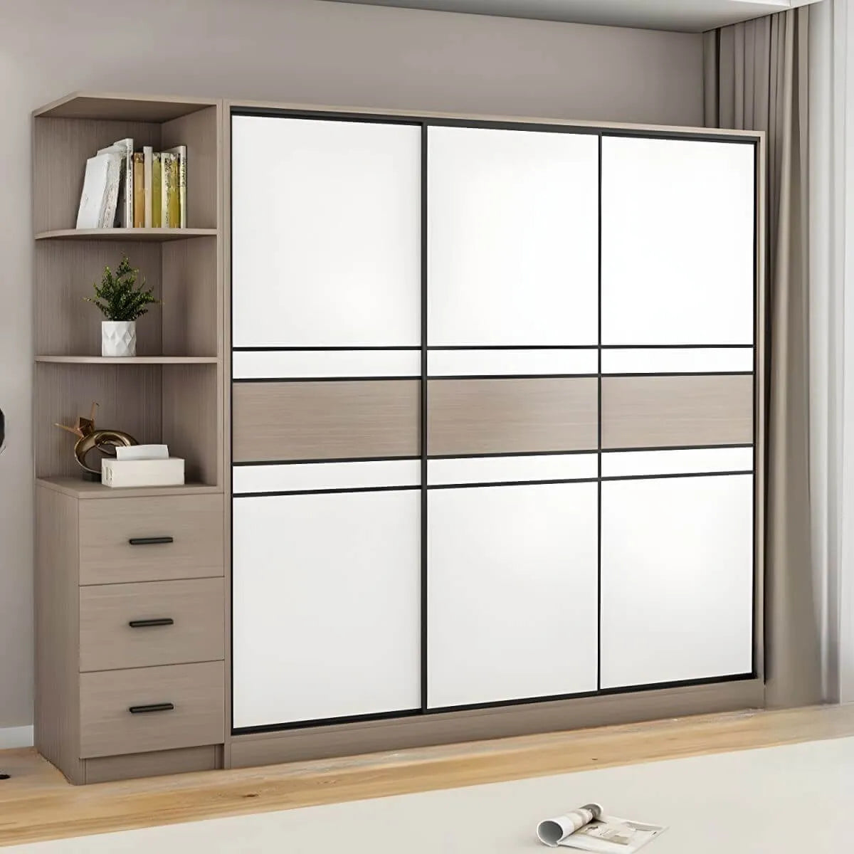 Scandinavian Wood Wardrobe Armoire With Modular Storage System
