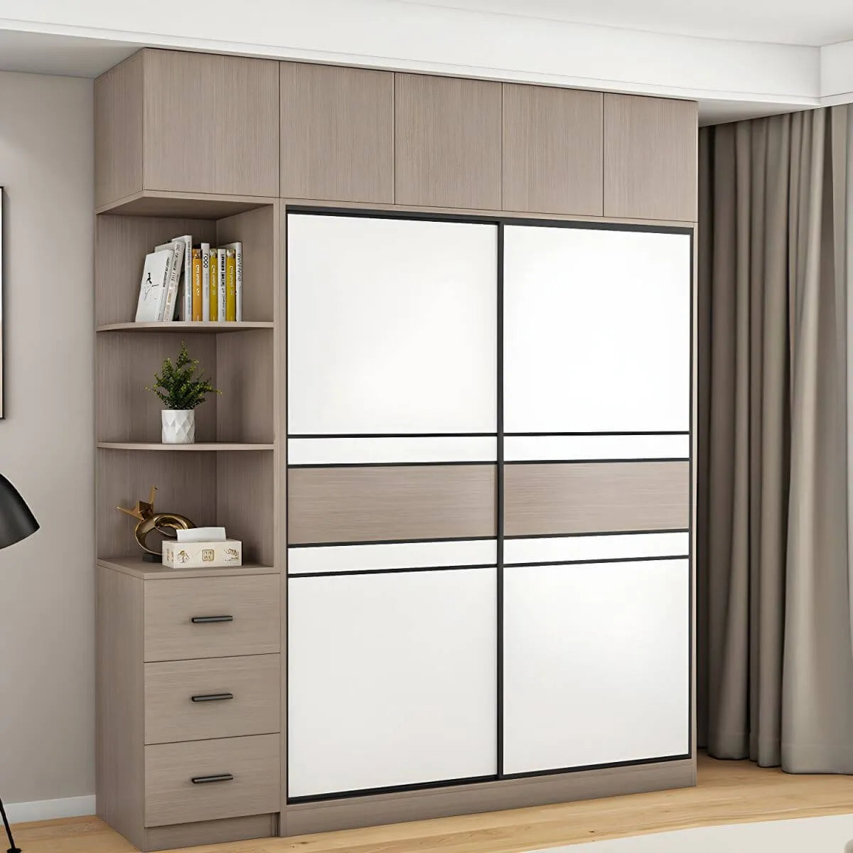 Scandinavian Wood Wardrobe Armoire With Modular Storage System