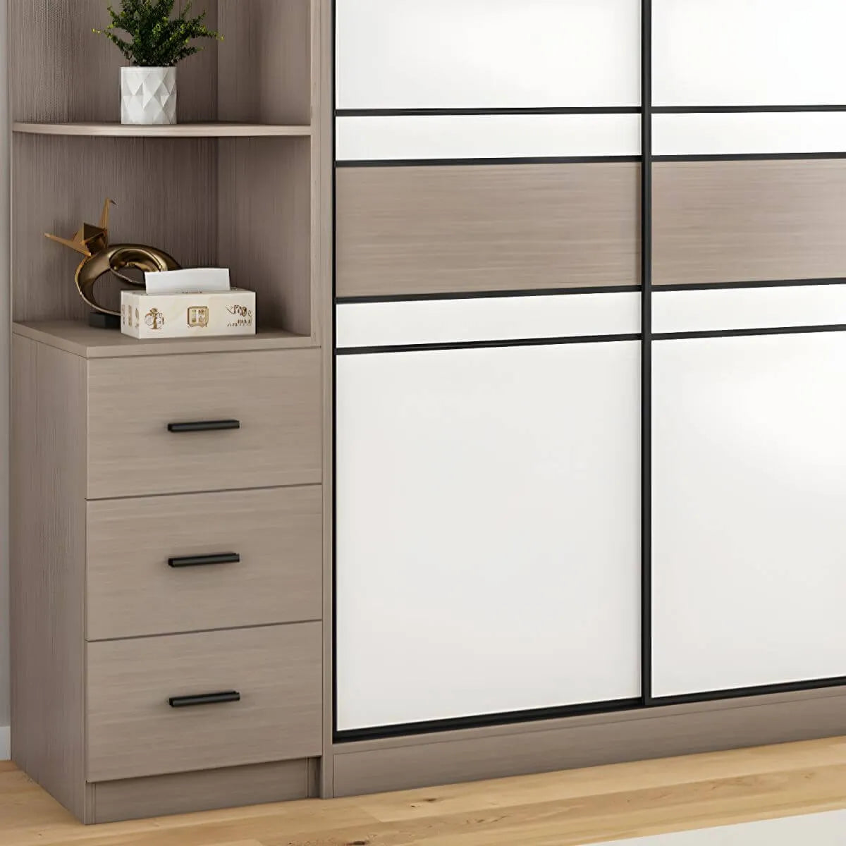 Scandinavian Wood Wardrobe Armoire With Modular Storage System