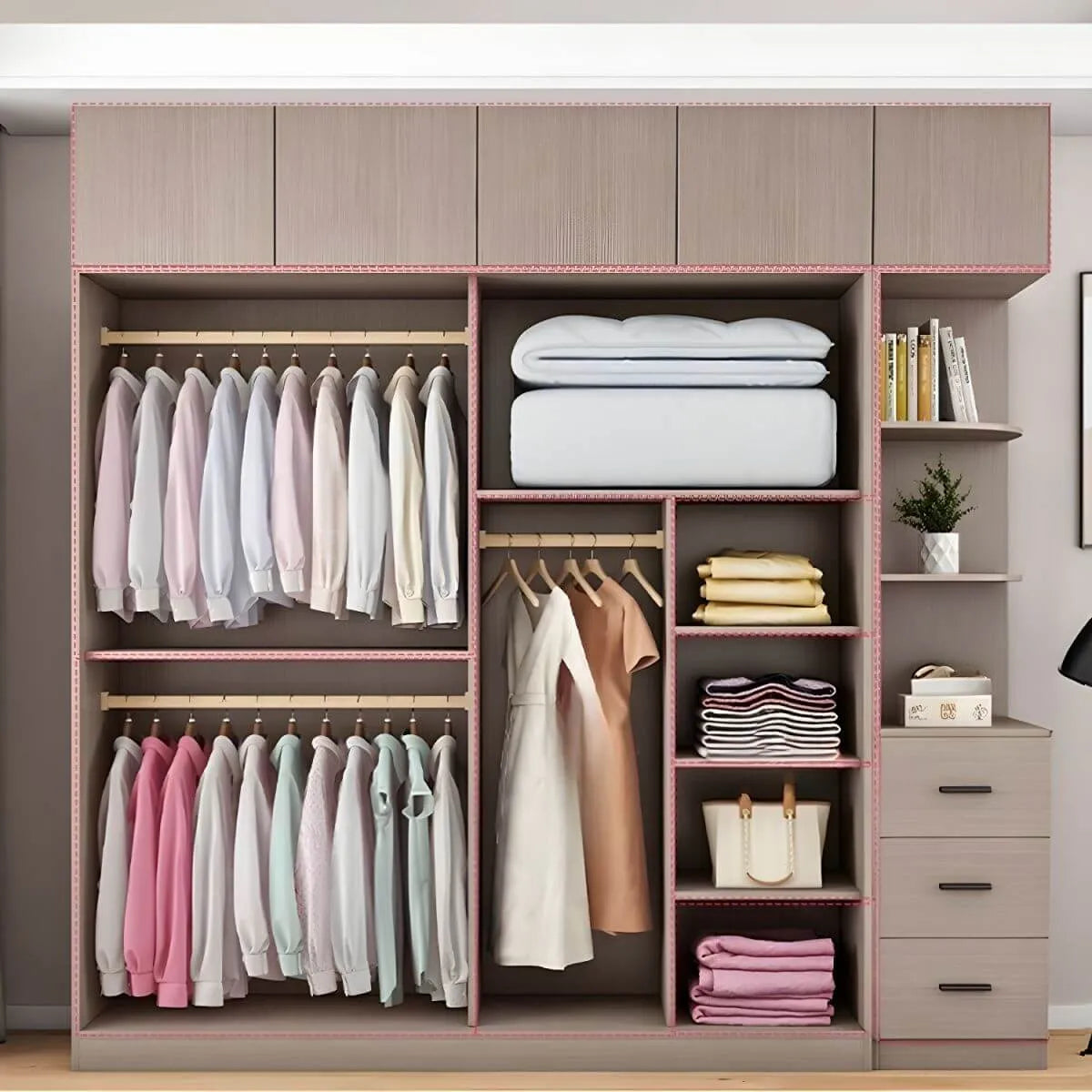 Scandinavian Wood Wardrobe Armoire With Modular Storage System