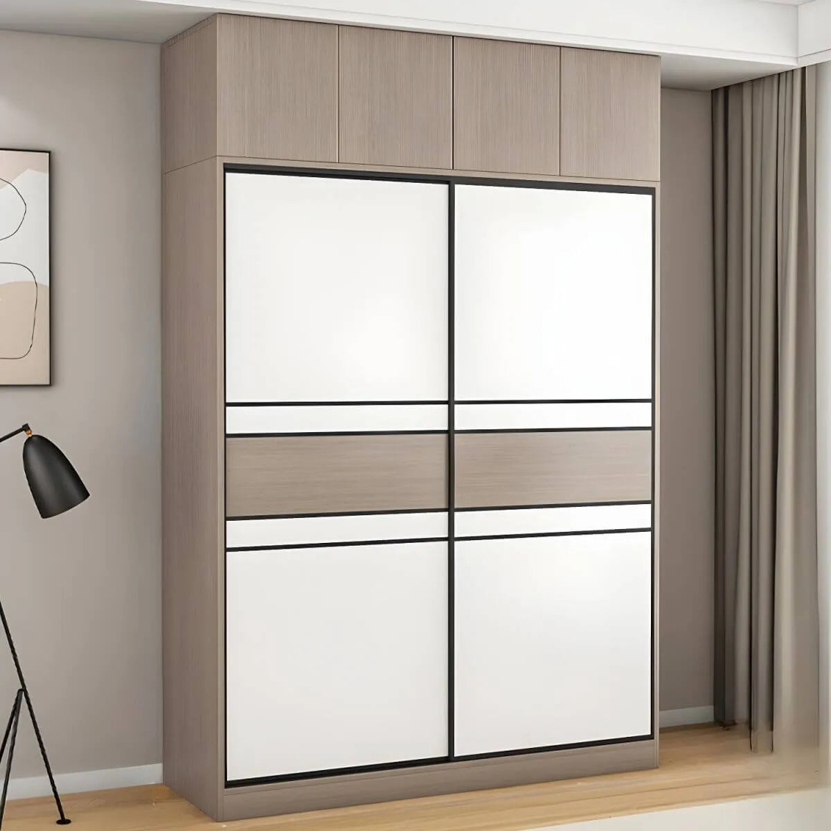 Scandinavian Wood Wardrobe Armoire With Modular Storage System