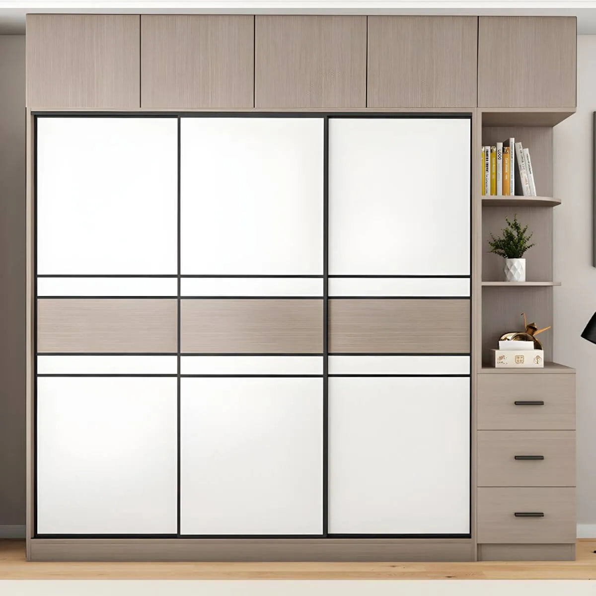 Scandinavian Wood Wardrobe Armoire With Modular Storage System