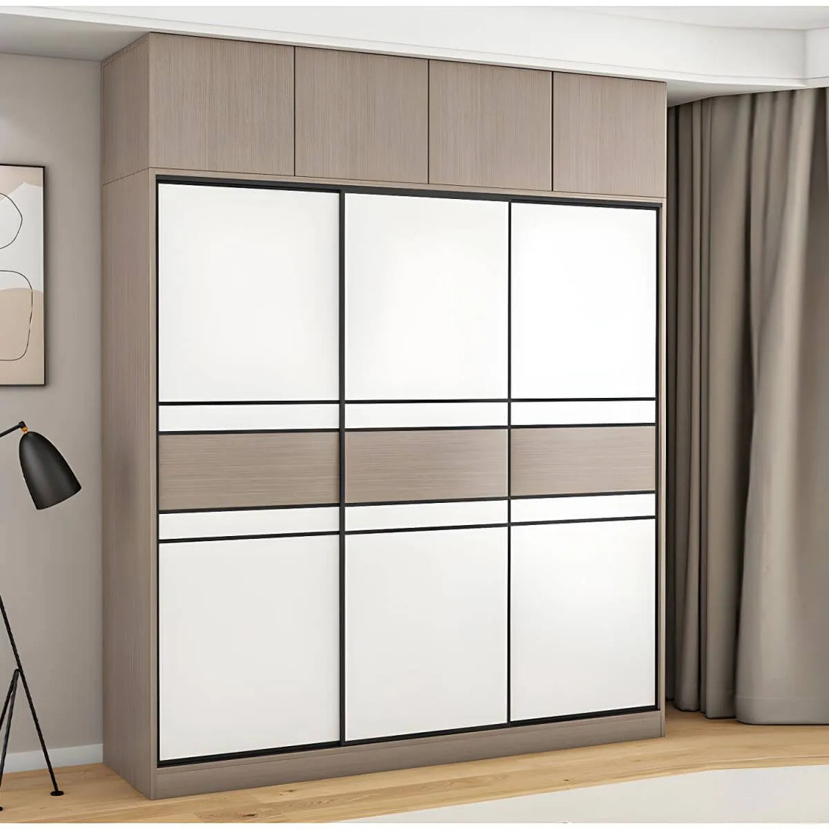 Scandinavian Wood Wardrobe Armoire With Modular Storage System