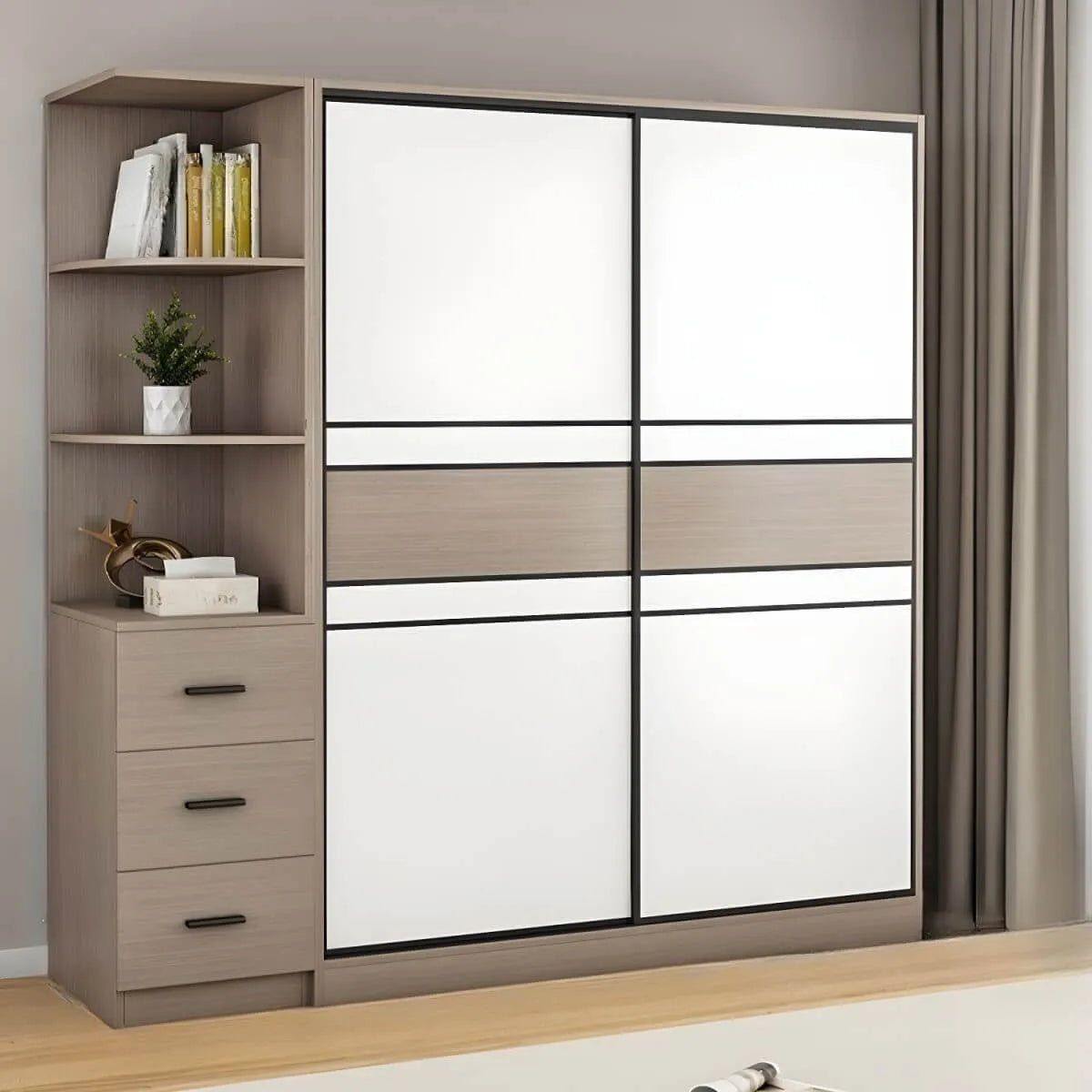 Scandinavian Wood Wardrobe Armoire With Modular Storage System