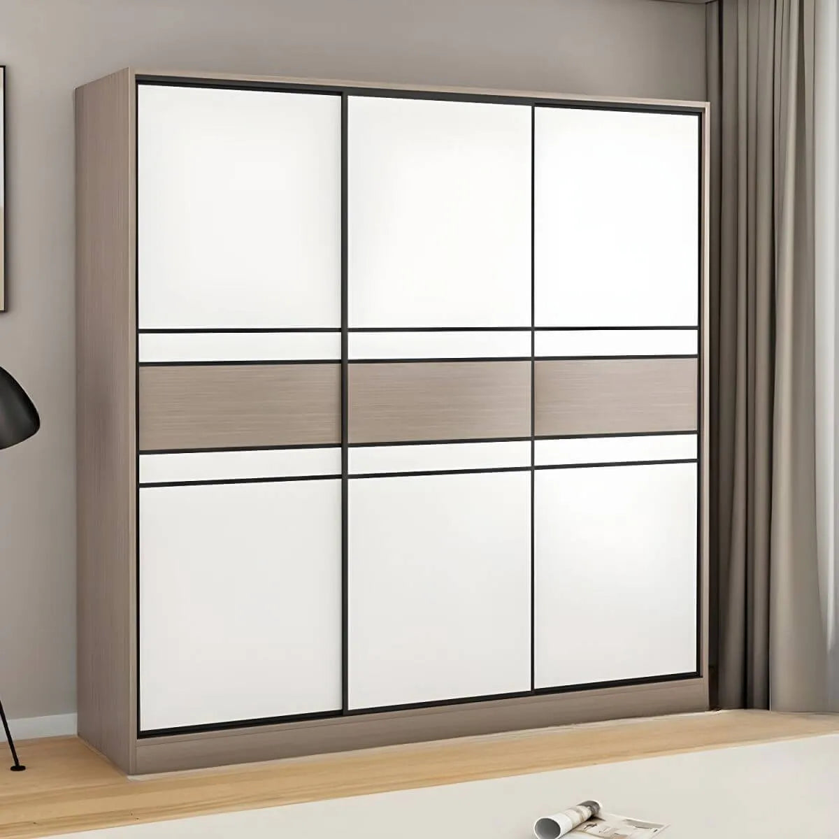 Scandinavian Wood Wardrobe Armoire With Modular Storage System