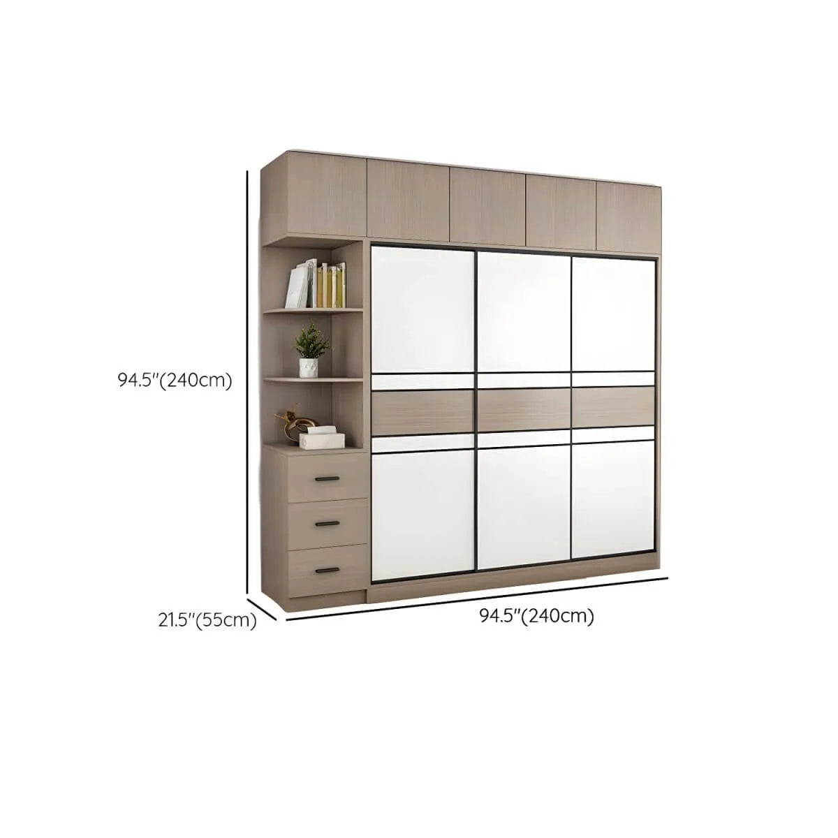 Scandinavian Wood Wardrobe Armoire With Modular Storage System Dimensions