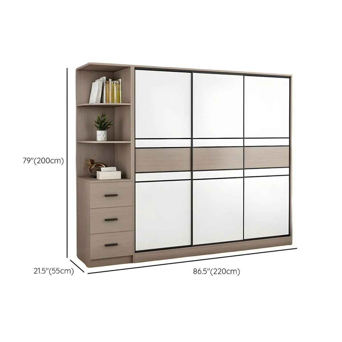 Scandinavian Wood Wardrobe Armoire With Modular Storage System Dimensions