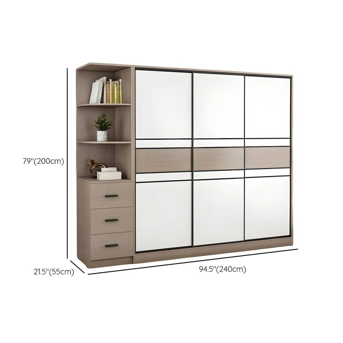Scandinavian Wood Wardrobe Armoire With Modular Storage System Dimensions