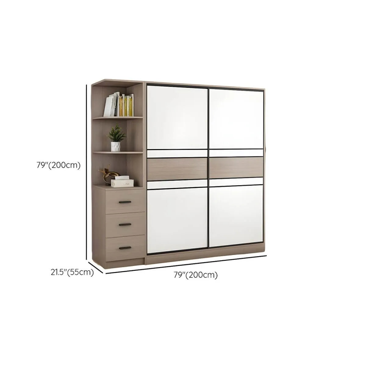 Scandinavian Wood Wardrobe Armoire With Modular Storage System Dimensions