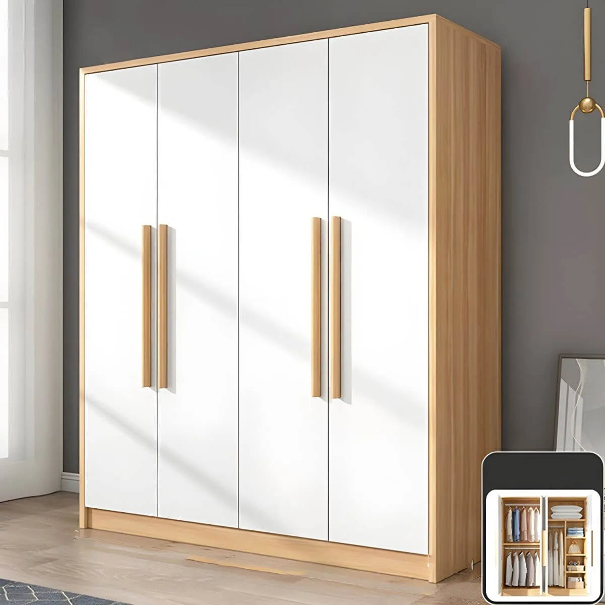 Scandinavian Wood Wardrobe Armoire With Soft-Close Doors