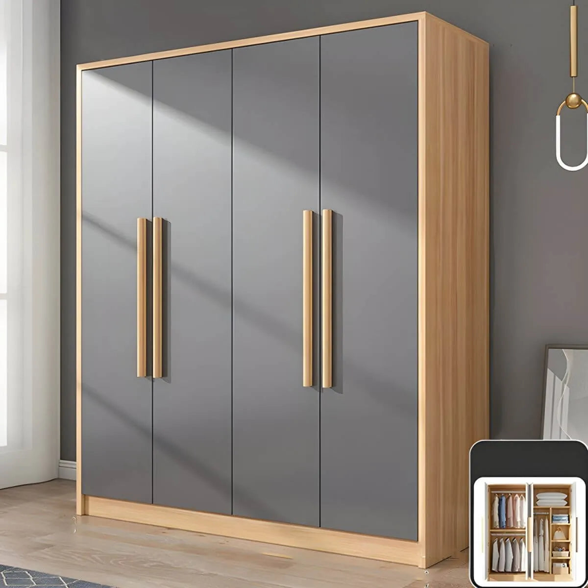 Scandinavian Wood Wardrobe Armoire With Soft-Close Doors