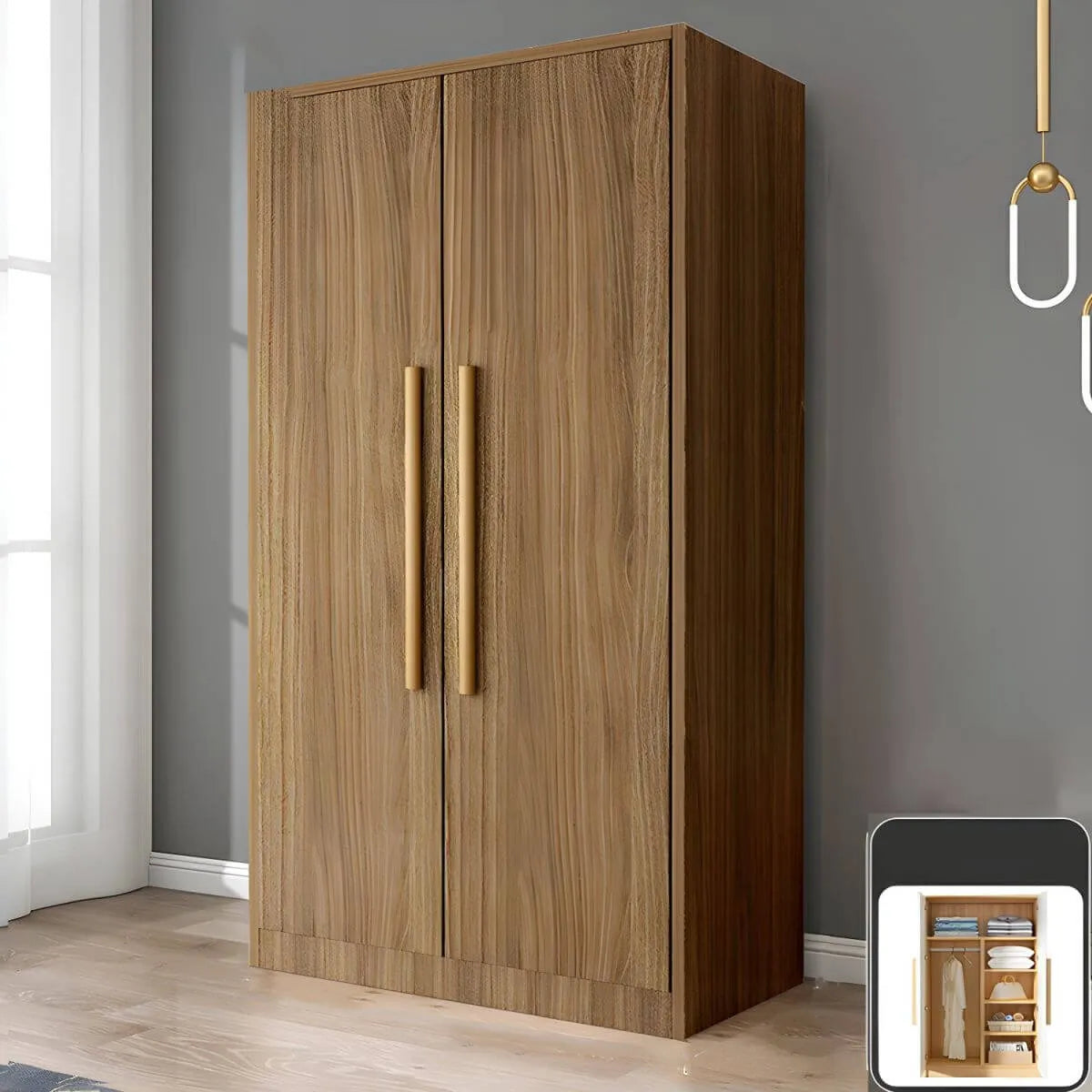 Scandinavian Wood Wardrobe Armoire With Soft-Close Doors