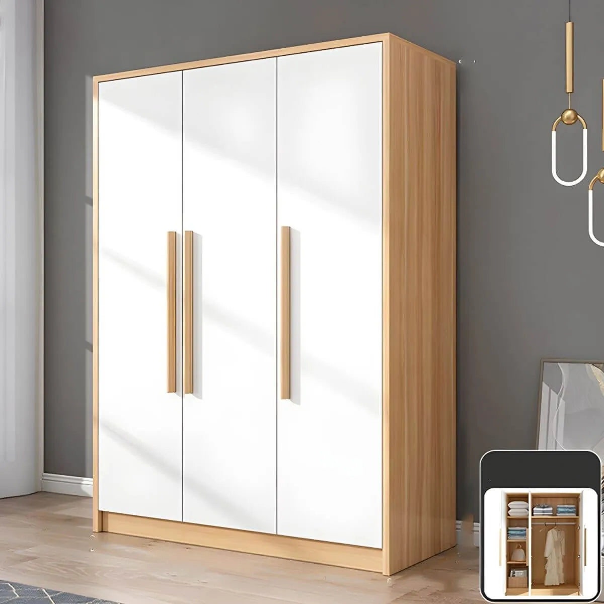 Scandinavian Wood Wardrobe Armoire With Soft-Close Doors
