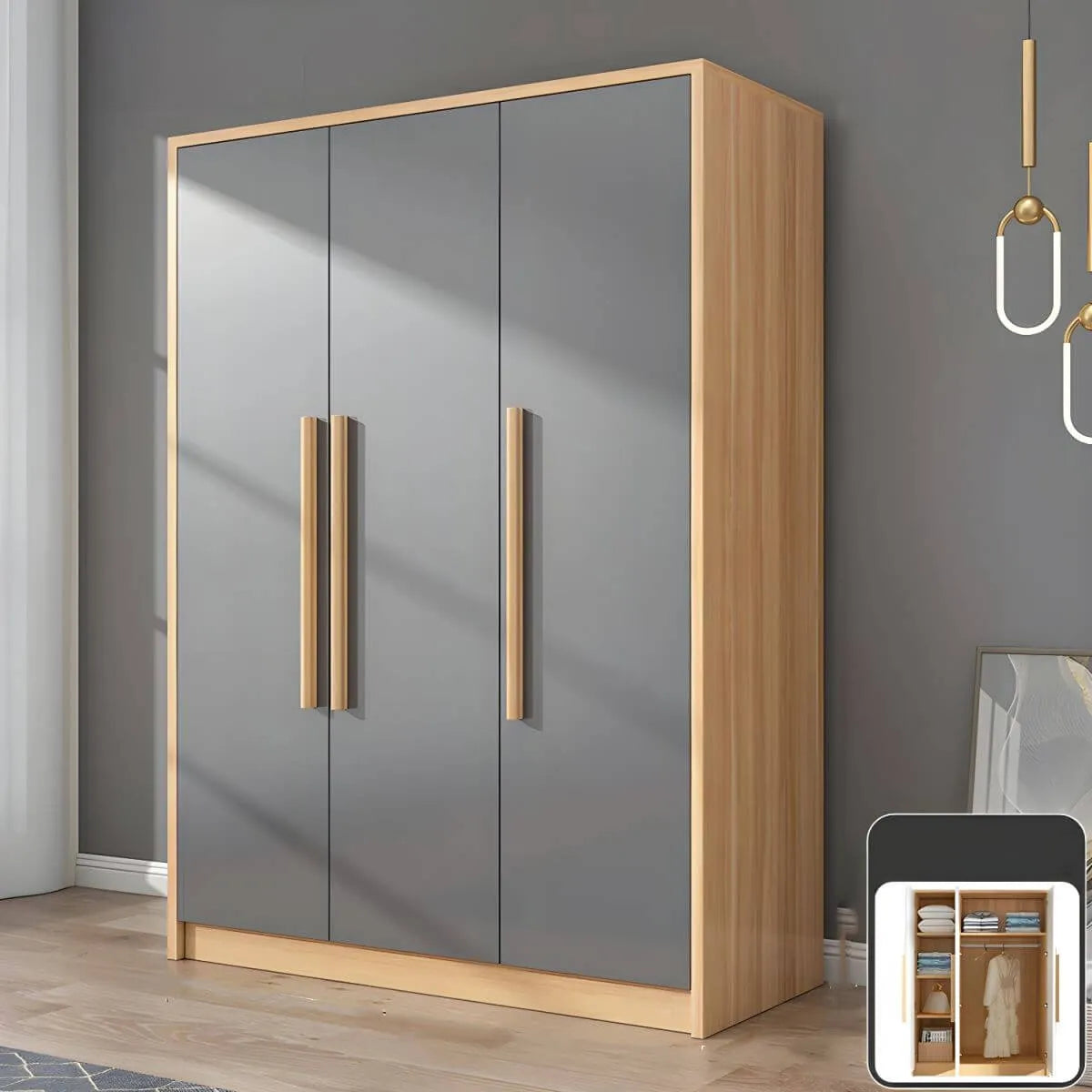 Scandinavian Wood Wardrobe Armoire With Soft-Close Doors