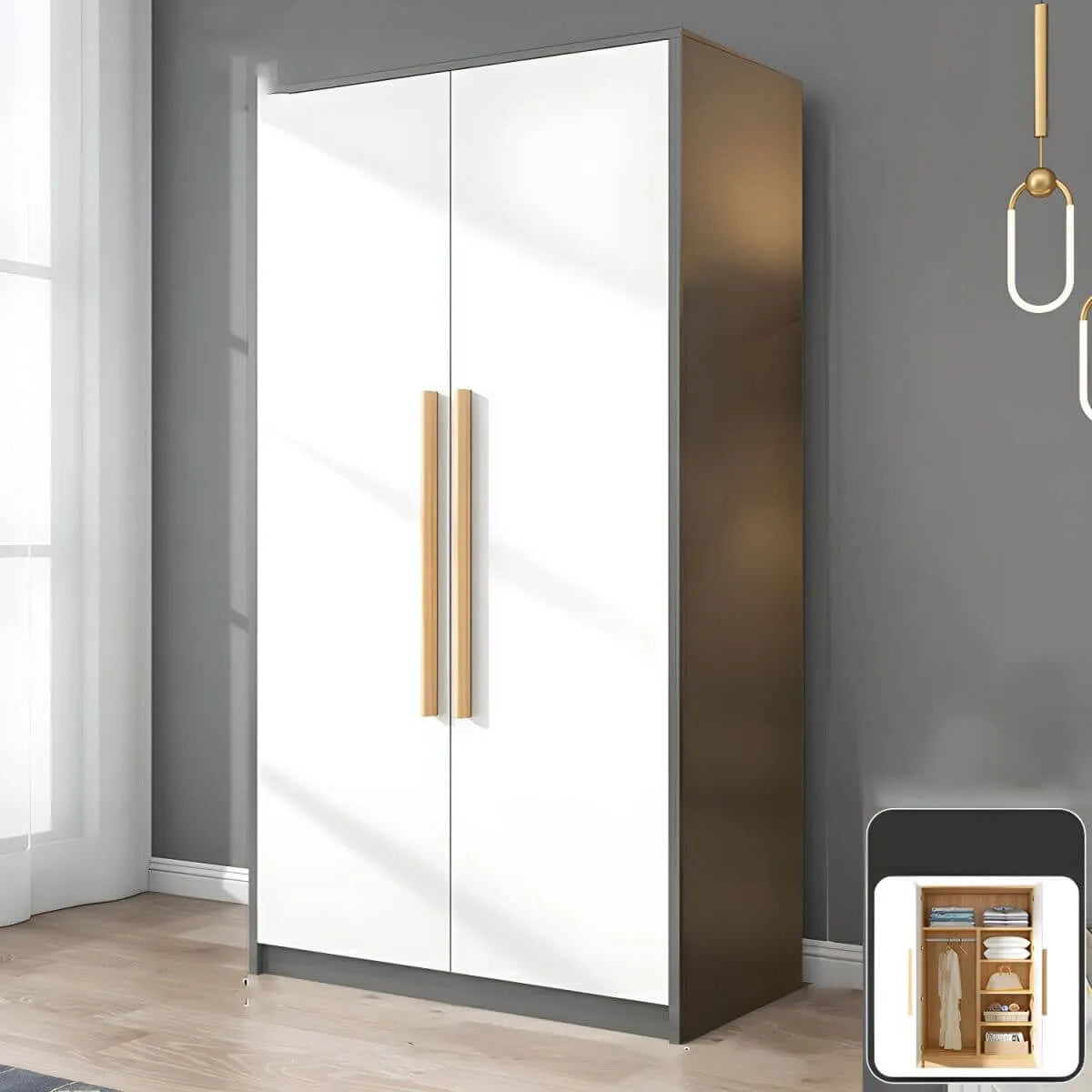 Scandinavian Wood Wardrobe Armoire With Soft-Close Doors