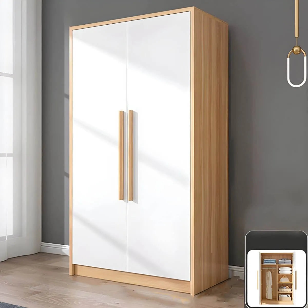 Scandinavian Wood Wardrobe Armoire With Soft-Close Doors