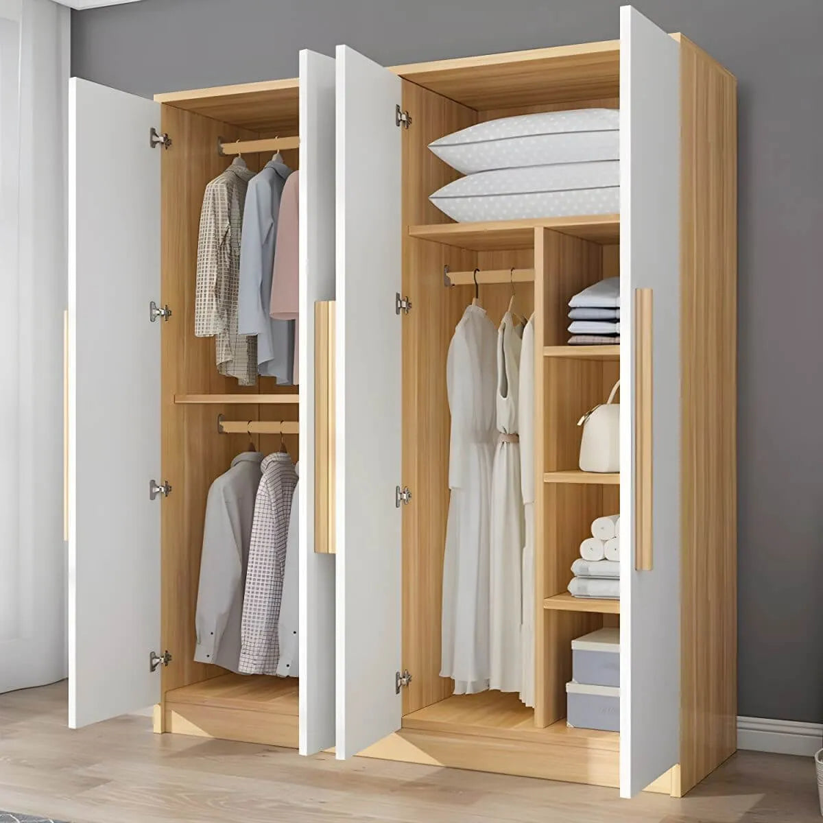 Scandinavian Wood Wardrobe Armoire With Soft-Close Doors